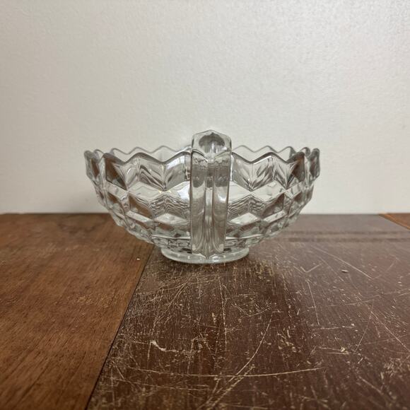 Vintage Clear Glass Fostoria American Cubist Crystal Handled Trophy Bowl - Picture 5 of 9